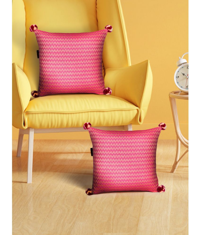     			mezposh Set of 2 Jacquard Horizontal Striped Square Cushion Cover (40X40)cm - Pink