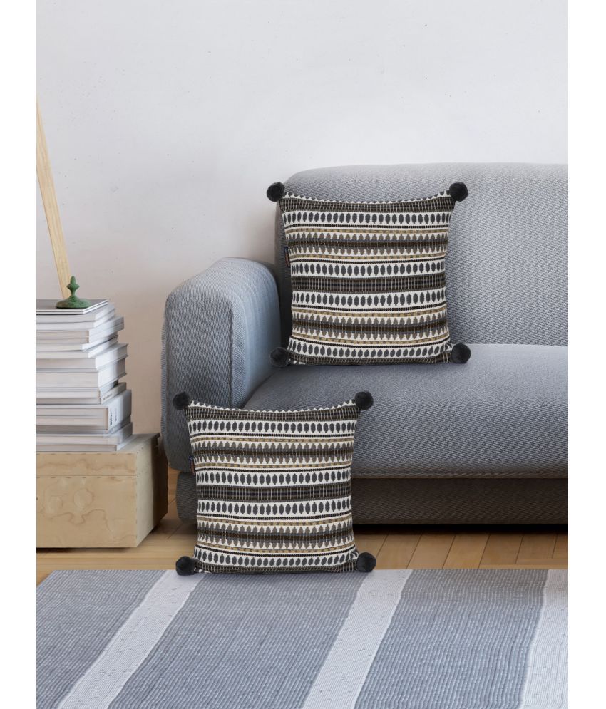     			mezposh Set of 2 Jacquard Ethnic Square Cushion Cover (40X40)cm - Gray