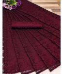 Saadhvi Net Self Design Saree With Blouse Piece - Maroon ( Pack of 1 )