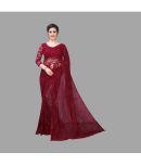 Saadhvi Net Solid Saree With Blouse Piece - Maroon ( Pack of 1 )