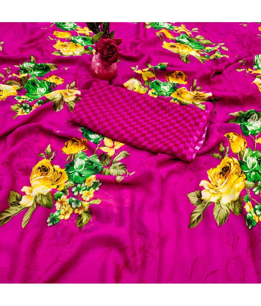     			ANAND SAREES Georgette Printed Saree With Blouse Piece - Pink ( Pack of 1 )