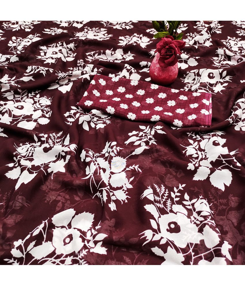     			ANAND SAREES Georgette Printed Saree With Blouse Piece - Maroon ( Pack of 1 )