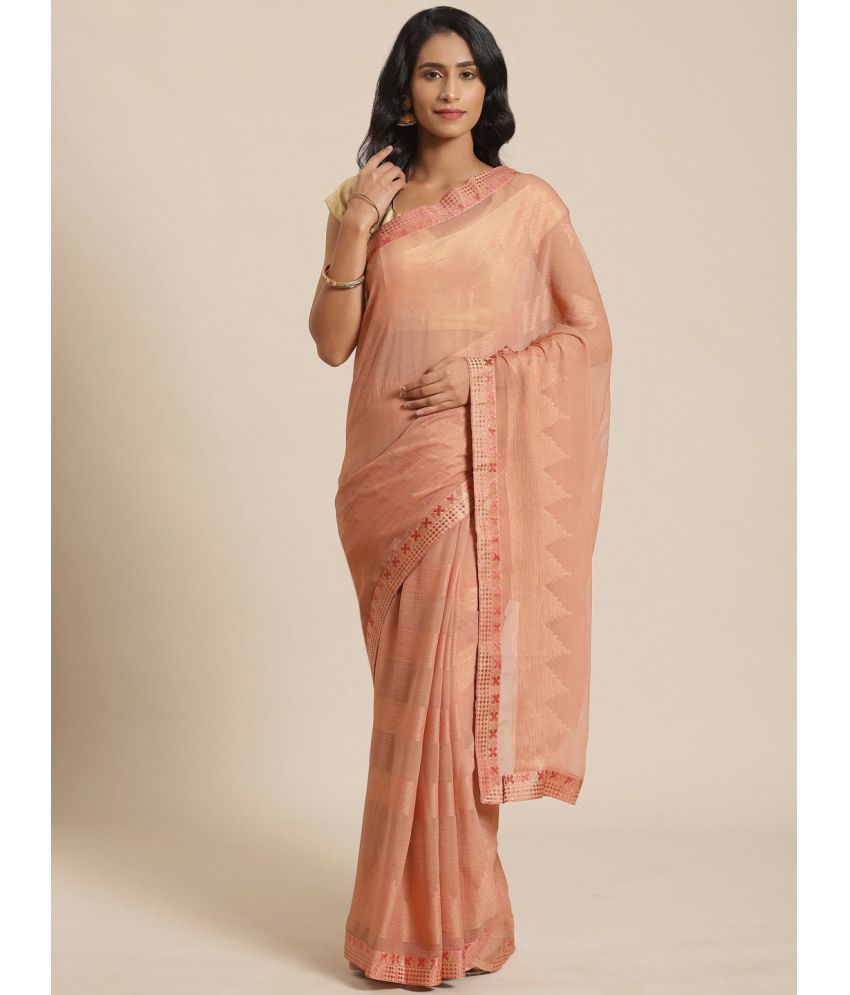     			Aarrah Brasso Solid Saree With Blouse Piece - Peach ( Pack of 1 )