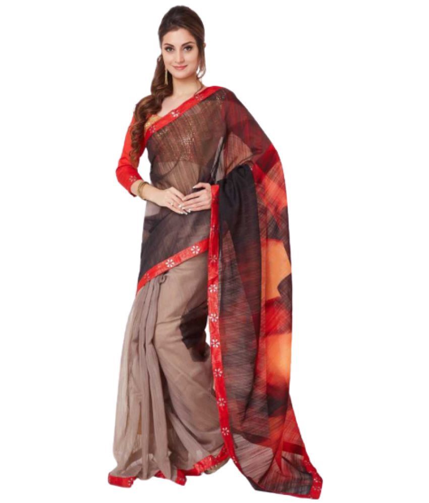     			Aarrah Georgette Printed Saree With Blouse Piece - Brown ( Pack of 1 )