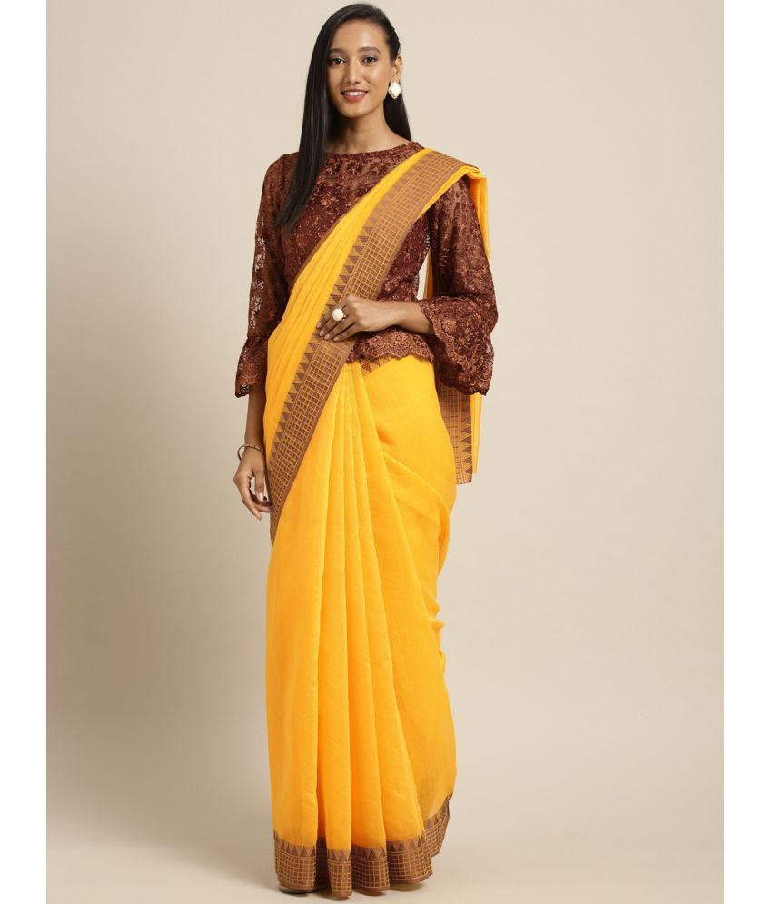     			Aarrah Polyester Solid Saree With Blouse Piece - Yellow ( Pack of 1 )