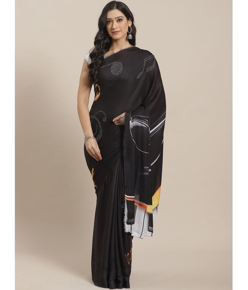     			Aarrah Satin Printed Saree With Blouse Piece - Black ( Pack of 1 )
