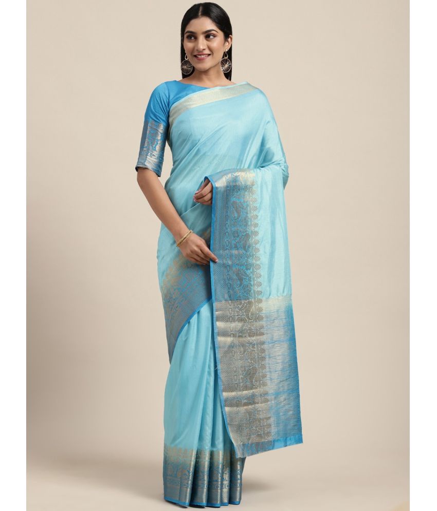     			Aarrah Silk Blend Embellished Saree With Blouse Piece - LightBLue ( Pack of 1 )
