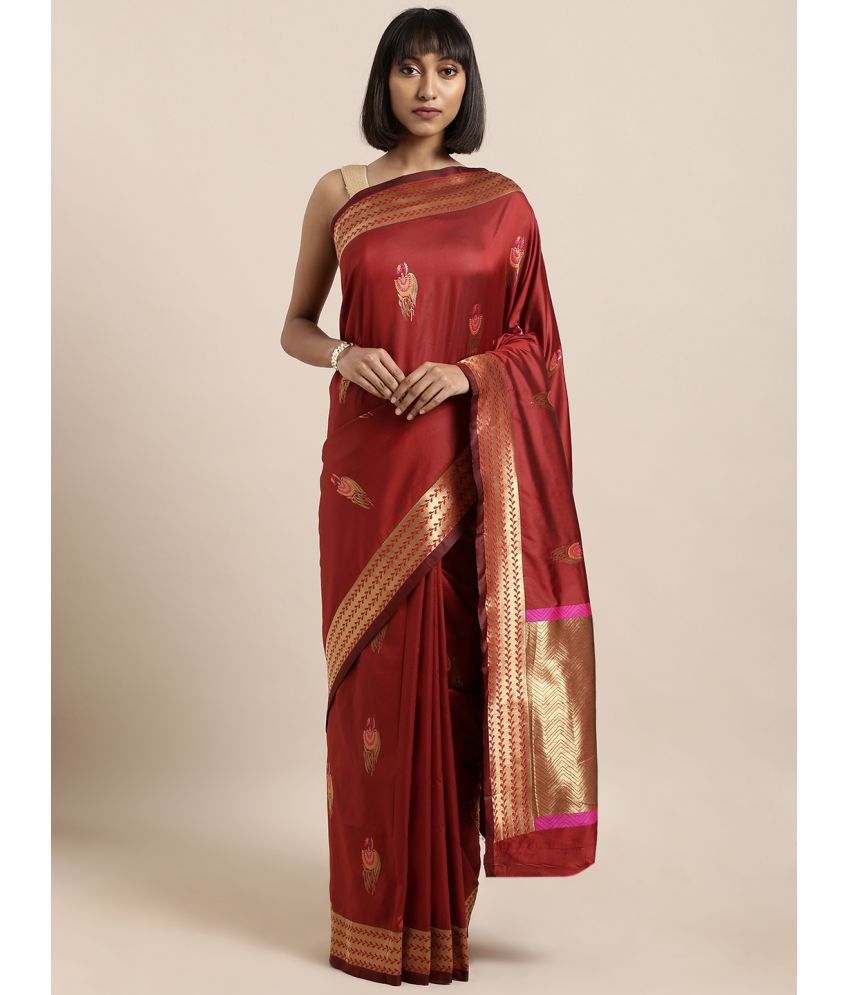     			Aarrah Silk Blend Woven Saree With Blouse Piece - Maroon ( Pack of 1 )