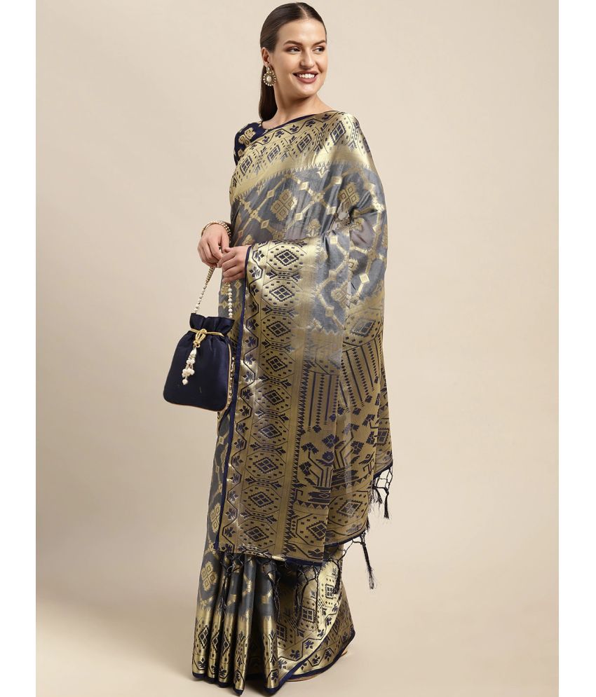     			Aarrah Silk Blend Woven Saree With Blouse Piece - Grey ( Pack of 1 )