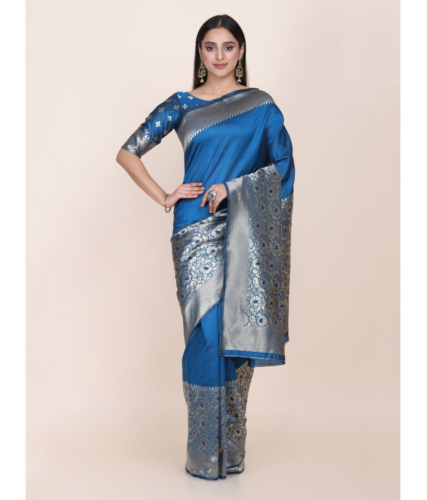     			Aarrah Silk Blend Woven Saree With Blouse Piece - Turquoise ( Pack of 1 )