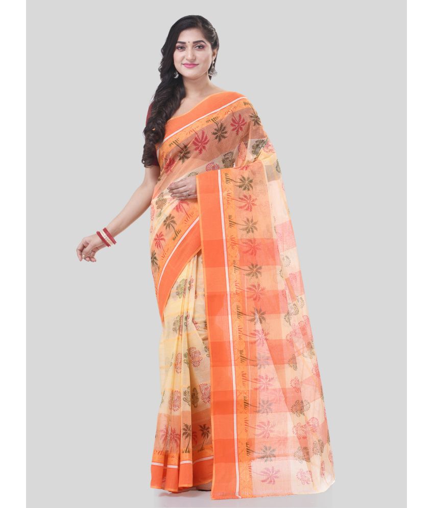     			Desh Bidesh Cotton Printed Saree Without Blouse Piece - Orange ( Pack of 1 )