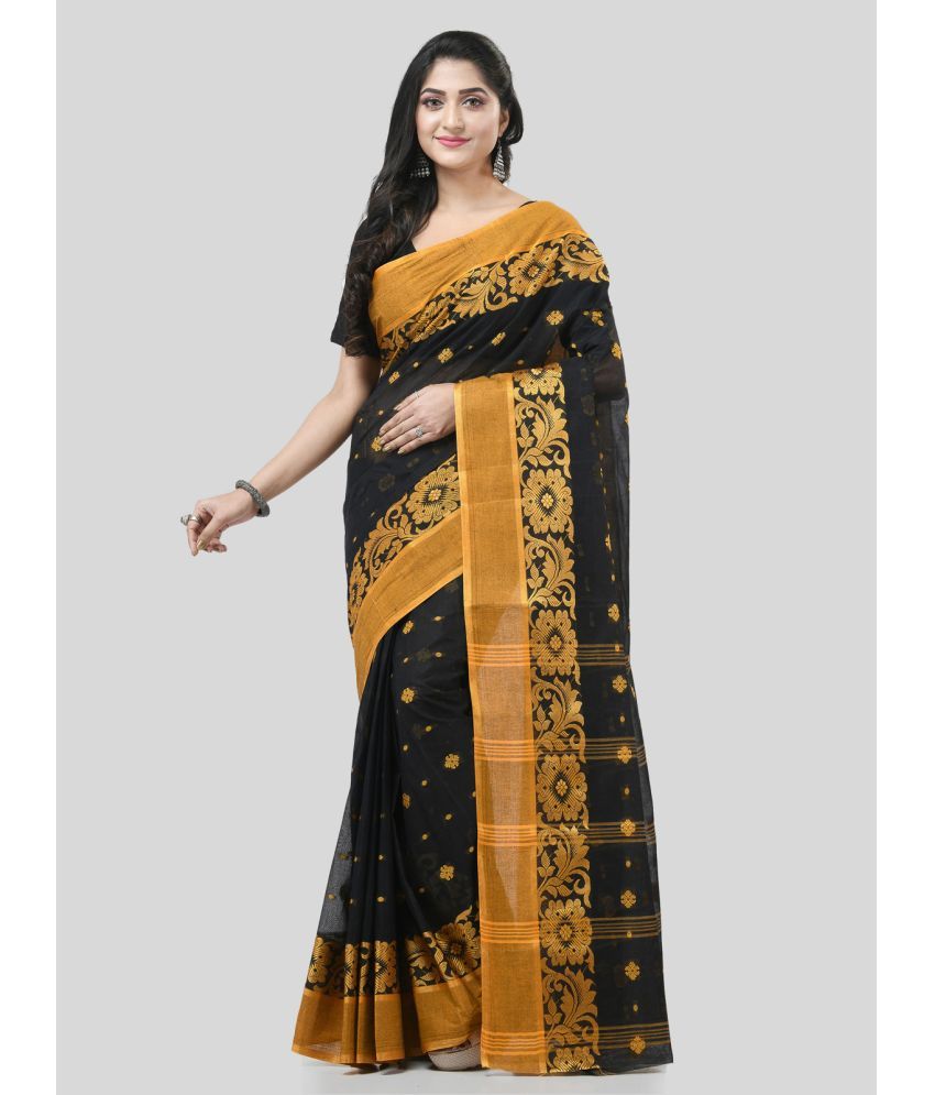     			Desh Bidesh Cotton Self Design Saree Without Blouse Piece - Black ( Pack of 1 )