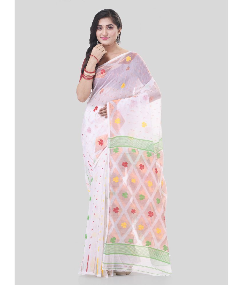     			Desh Bidesh Cotton Self Design Saree Without Blouse Piece - White ( Pack of 1 )