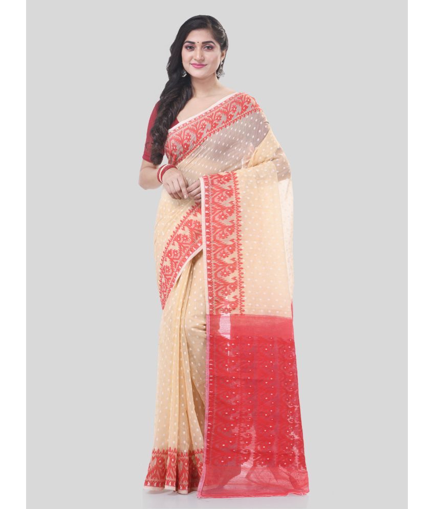     			Desh Bidesh Cotton Self Design Saree Without Blouse Piece - Cream ( Pack of 1 )