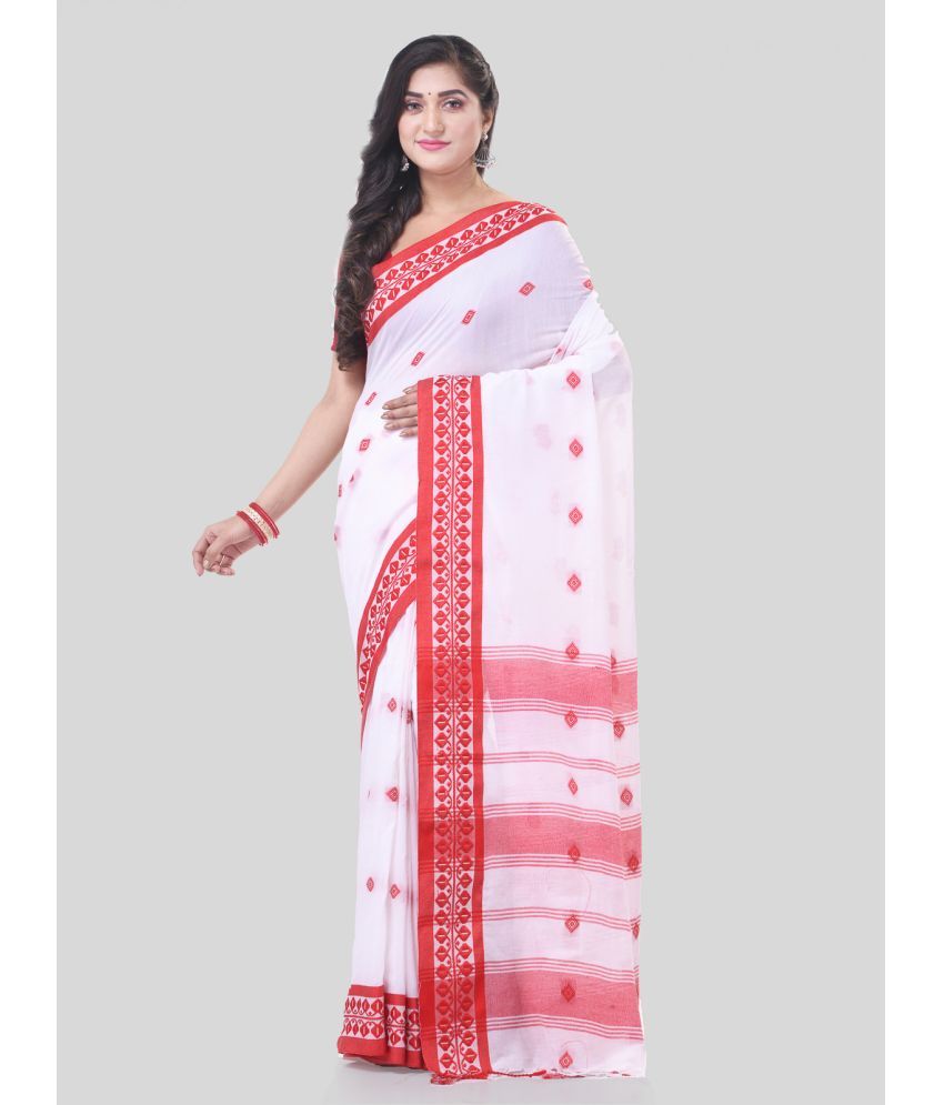     			Desh Bidesh Cotton Self Design Saree With Blouse Piece - White ( Pack of 1 )