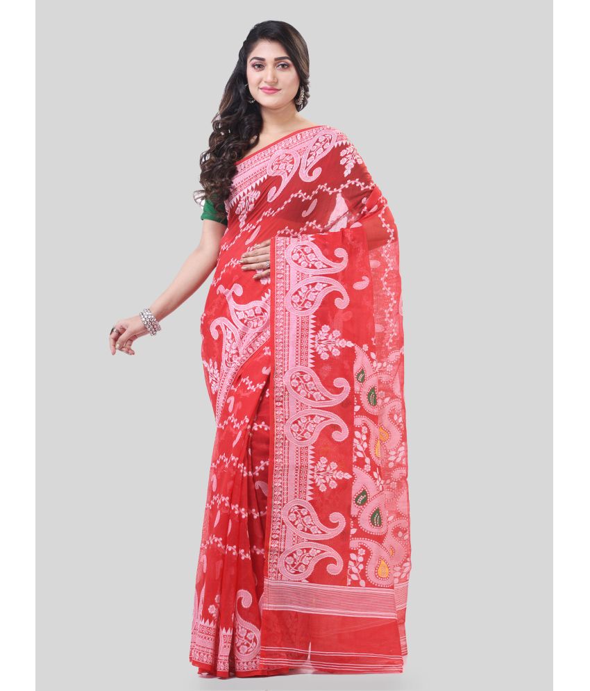     			Desh Bidesh Cotton Woven Saree Without Blouse Piece - Red ( Pack of 1 )