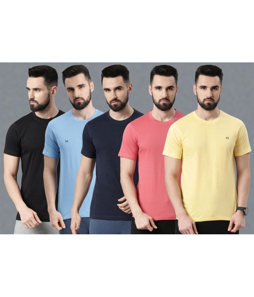     			Force NXT 100% Cotton Regular Fit Solid Half Sleeves Men's T-Shirt - Multicolor ( Pack of 5 )