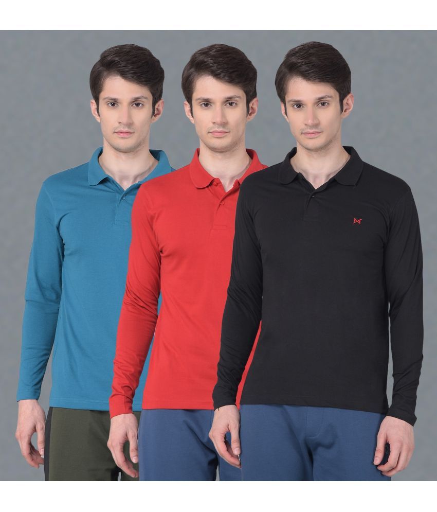     			Force NXT Cotton Regular Fit Solid Full Sleeves Men's Polo T Shirt - Multicolor ( Pack of 3 )