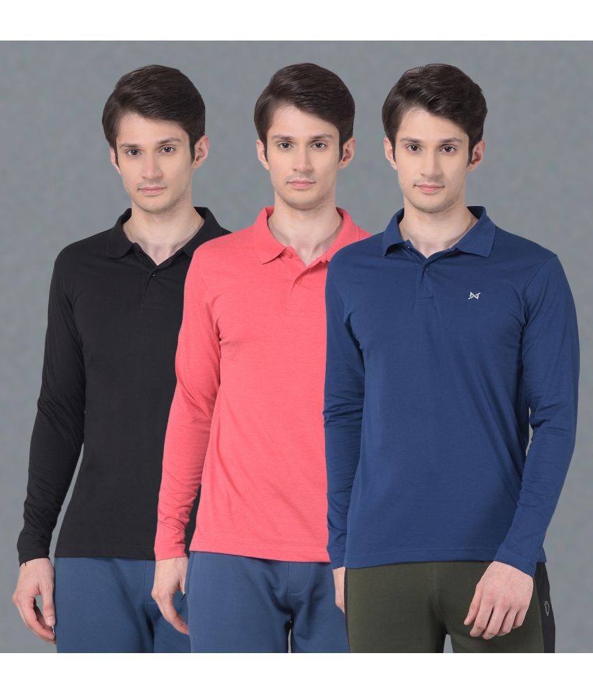     			Force NXT Cotton Regular Fit Solid Full Sleeves Men's Polo T Shirt - Multicolor ( Pack of 3 )