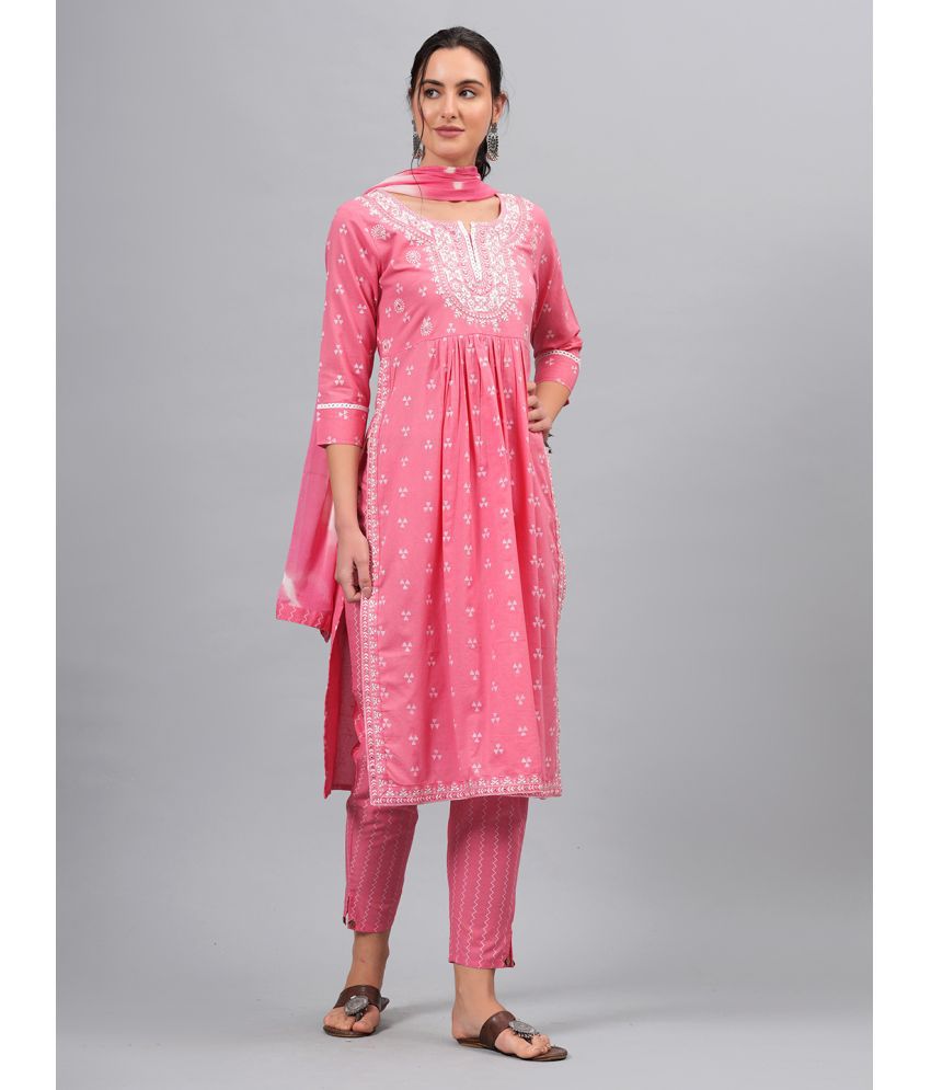     			HIGHLIGHT FASHION EXPORT Cotton Printed Kurti With Pants Women's Stitched Salwar Suit - Pink ( Pack of 1 )