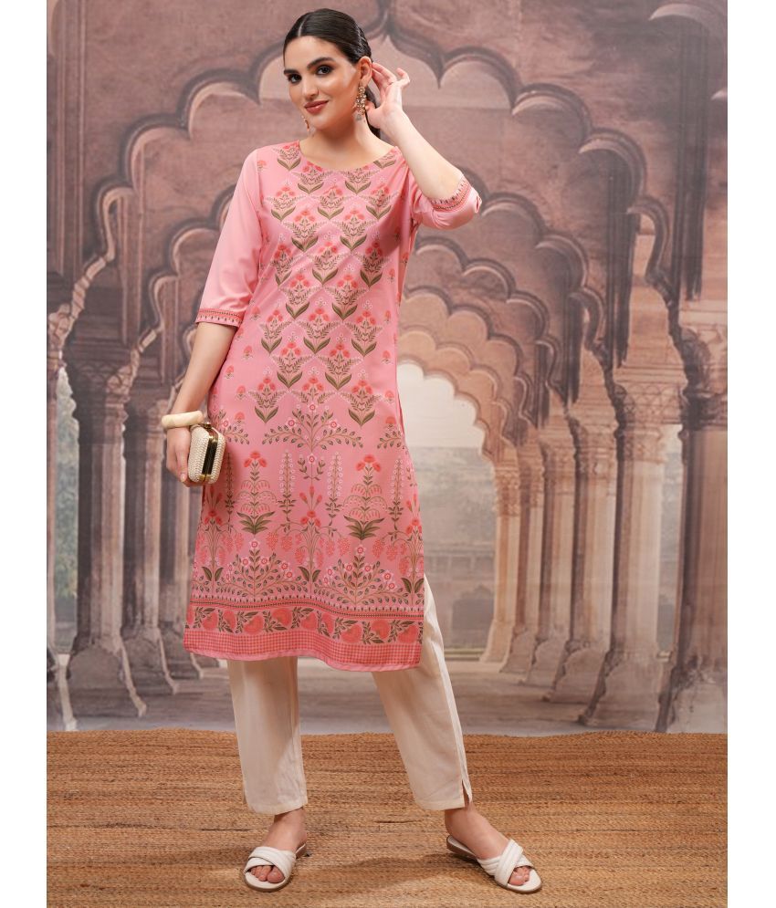     			Ketch Polyester Printed Straight Women's Kurti - Pink ( Pack of 1 )