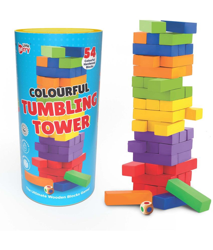     			Little Berry Colour Tumbling Tower Game for Adults & Kids (Tube Pack) | 54 Colourful Wooden Blocks with Dice | Big Size Stacking & Blocks Balancing Tower Game for Ages 3+ Years | Birthday Gift Toy