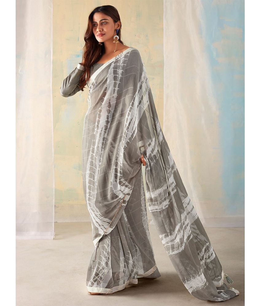     			Rangita Georgette Printed Saree With Blouse Piece - Grey ( Pack of 1 )