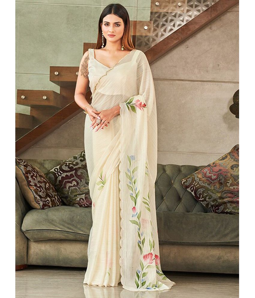     			Rangita Polyester Printed Saree With Blouse Piece - Off White ( Pack of 1 )
