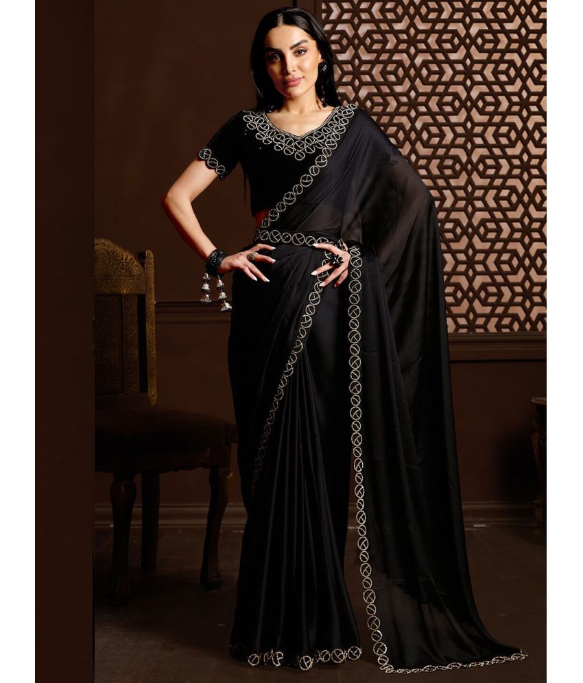     			Rangita Satin Embellished Saree With Blouse Piece - Black ( Pack of 1 )