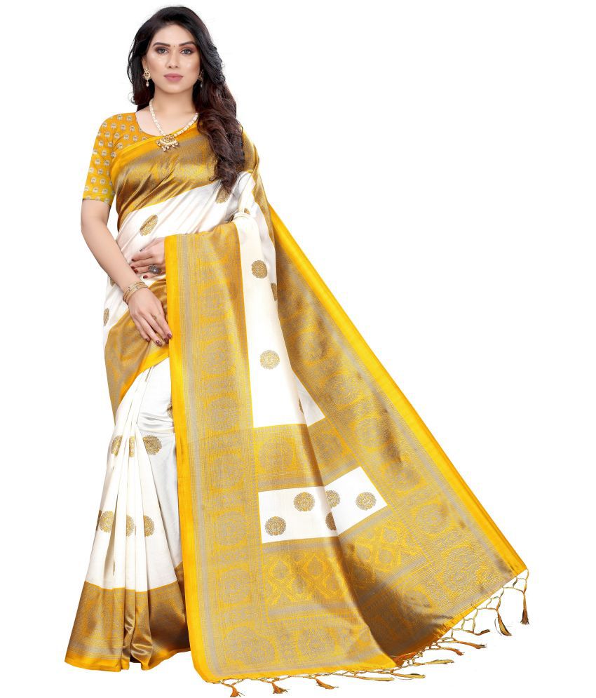     			Saadhvi Art Silk Printed Saree With Blouse Piece - White ( Pack of 1 )