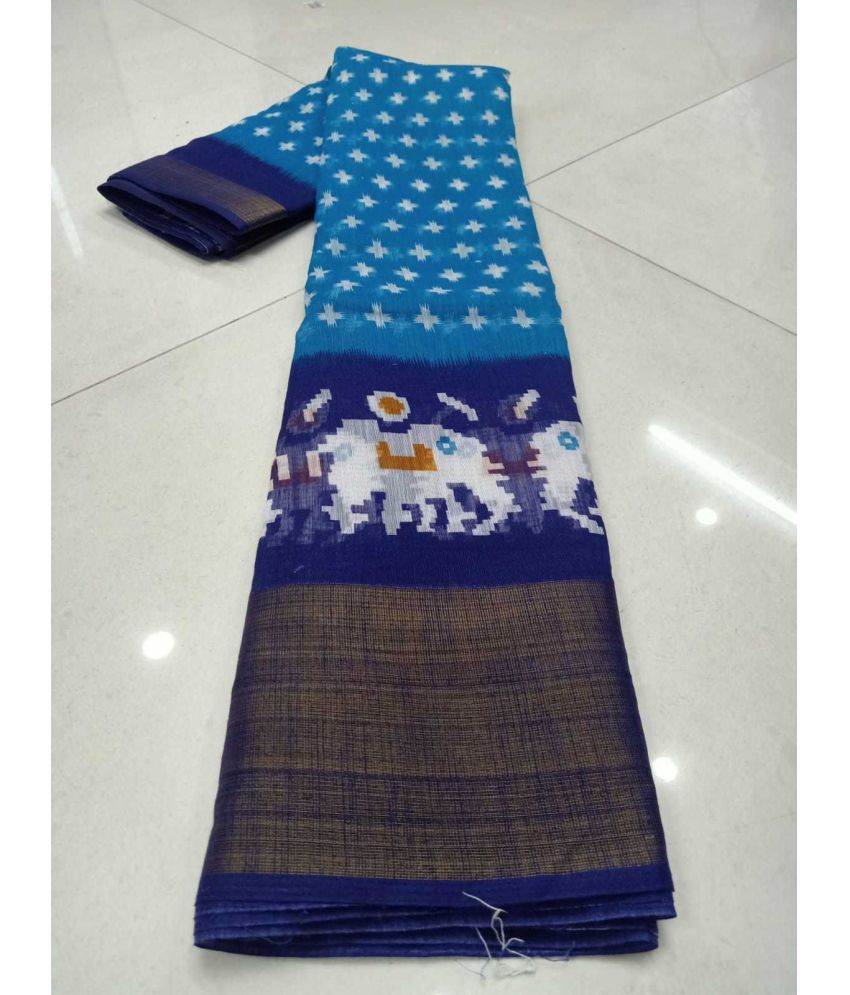     			Saadhvi Art Silk Printed Saree With Blouse Piece - Blue ( Pack of 1 )