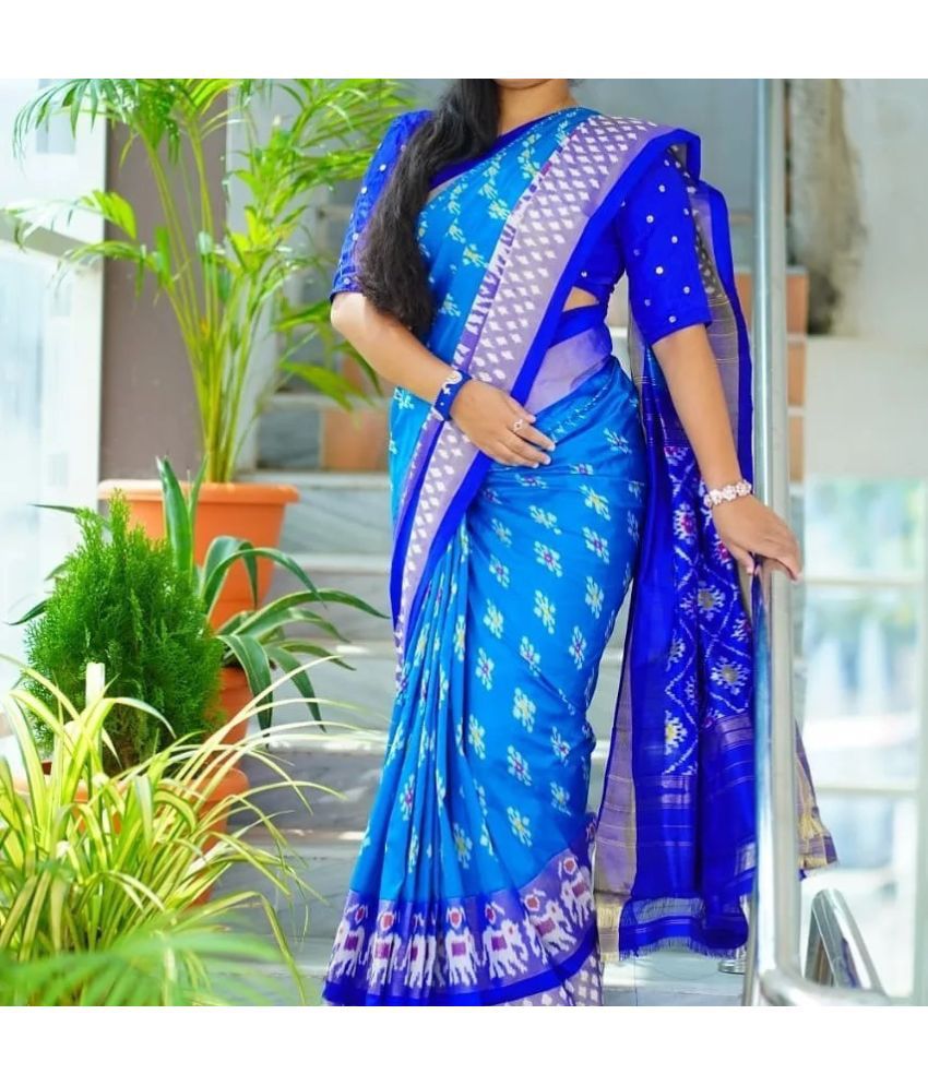     			Saadhvi Art Silk Self Design Saree With Blouse Piece - Blue ( Pack of 1 )
