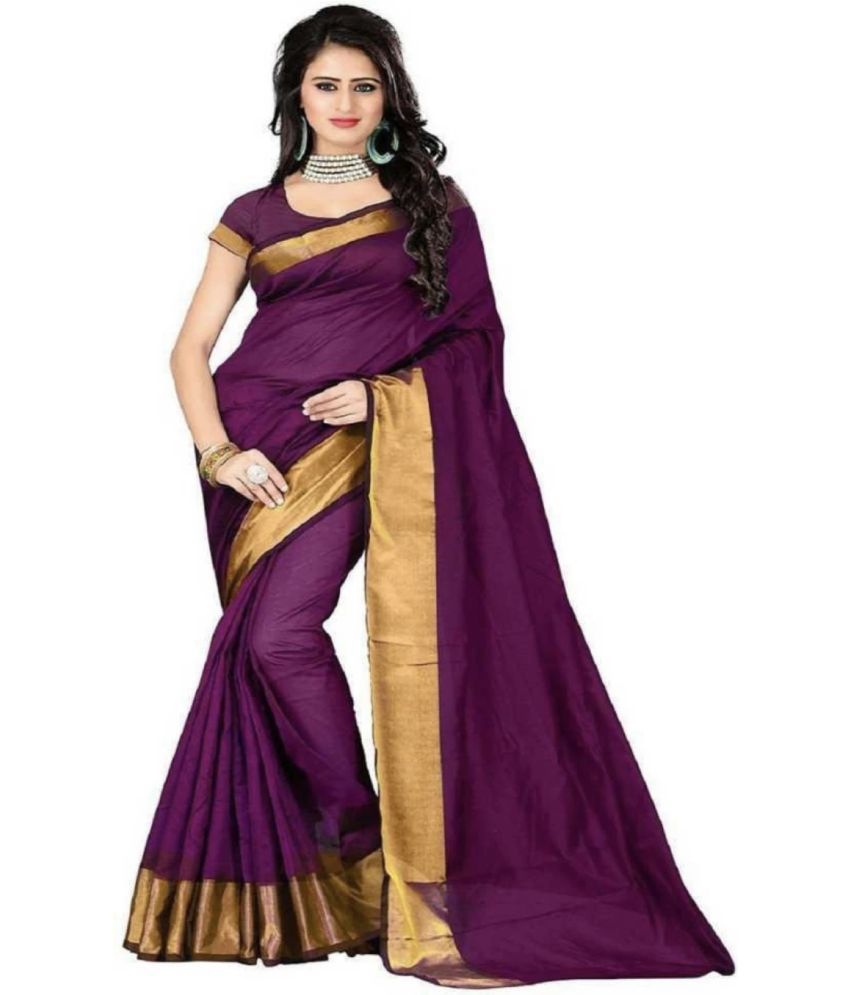    			Saadhvi Art Silk Solid Saree With Blouse Piece - Purple ( Pack of 1 )