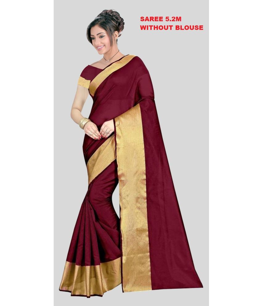     			Saadhvi Cotton Blend Printed Saree Without Blouse Piece - Maroon ( Pack of 1 )