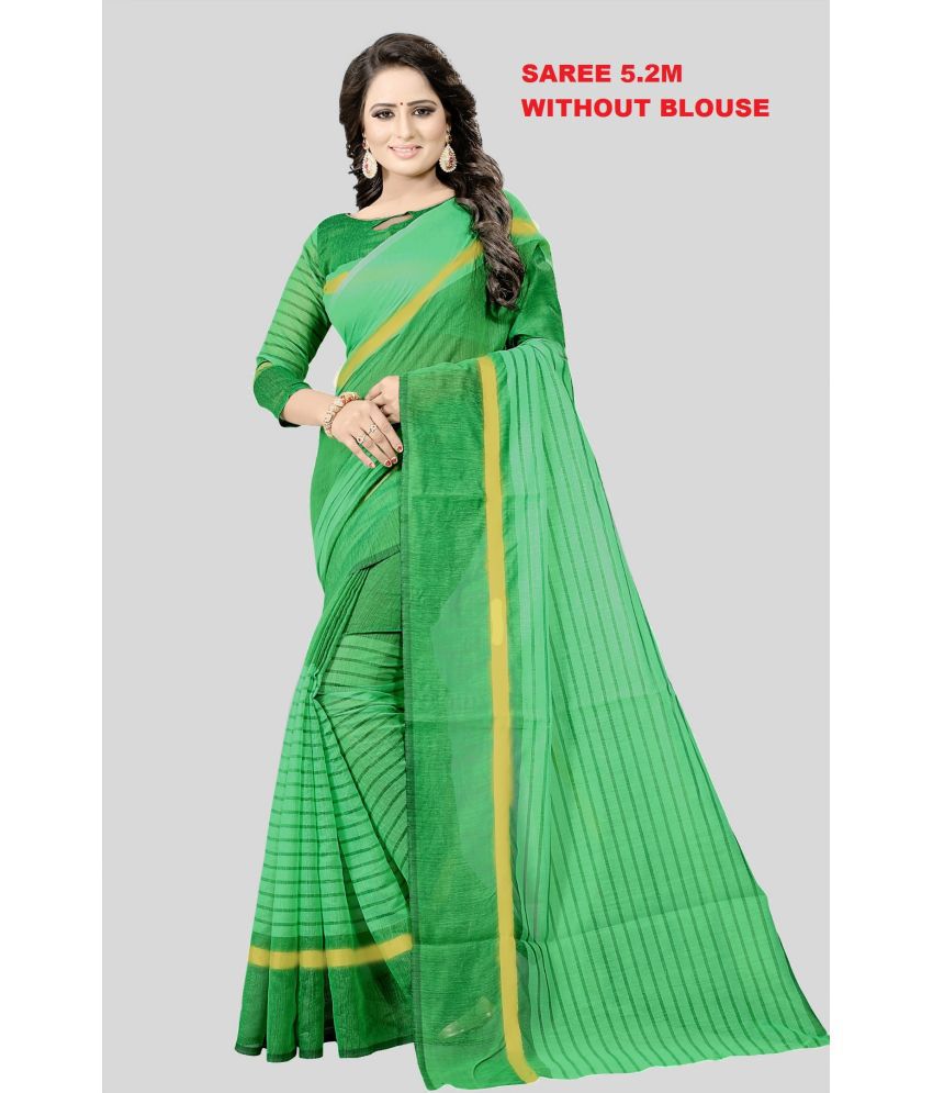     			Saadhvi Cotton Blend Printed Saree Without Blouse Piece - Green ( Pack of 1 )