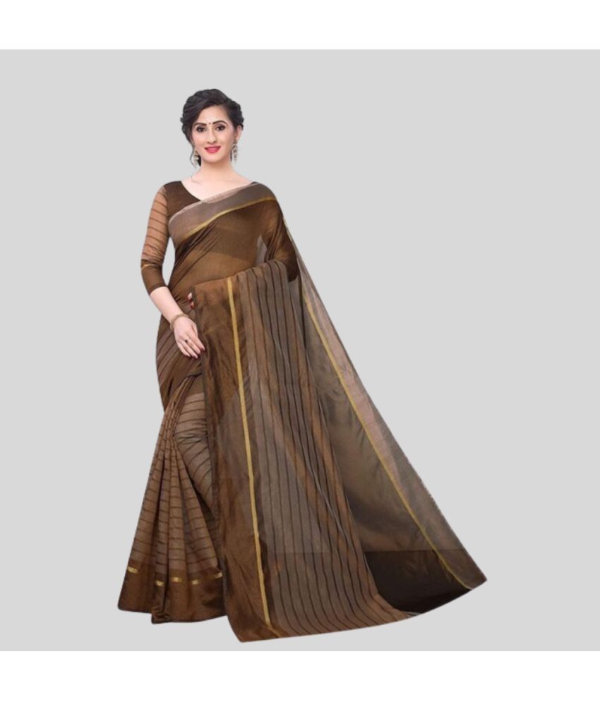     			Saadhvi Cotton Blend Printed Saree Without Blouse Piece - Brown ( Pack of 1 )