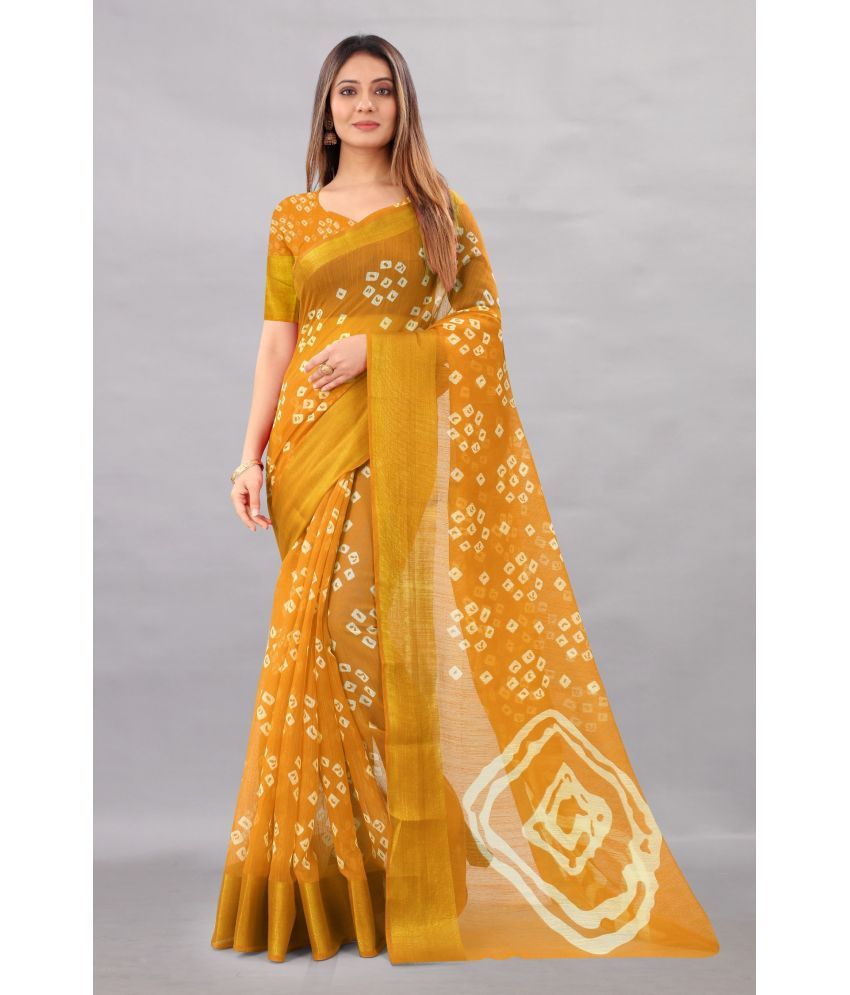     			Saadhvi Cotton Silk Printed Saree With Blouse Piece - Yellow ( Pack of 1 )