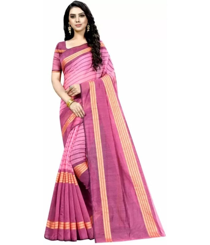     			Saadhvi Cotton Silk Printed Saree With Blouse Piece - Pink ( Pack of 1 )