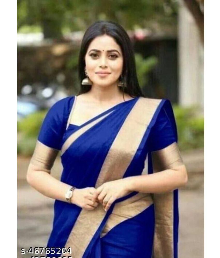     			Saadhvi Cotton Silk Solid Saree With Blouse Piece - Blue ( Pack of 1 )