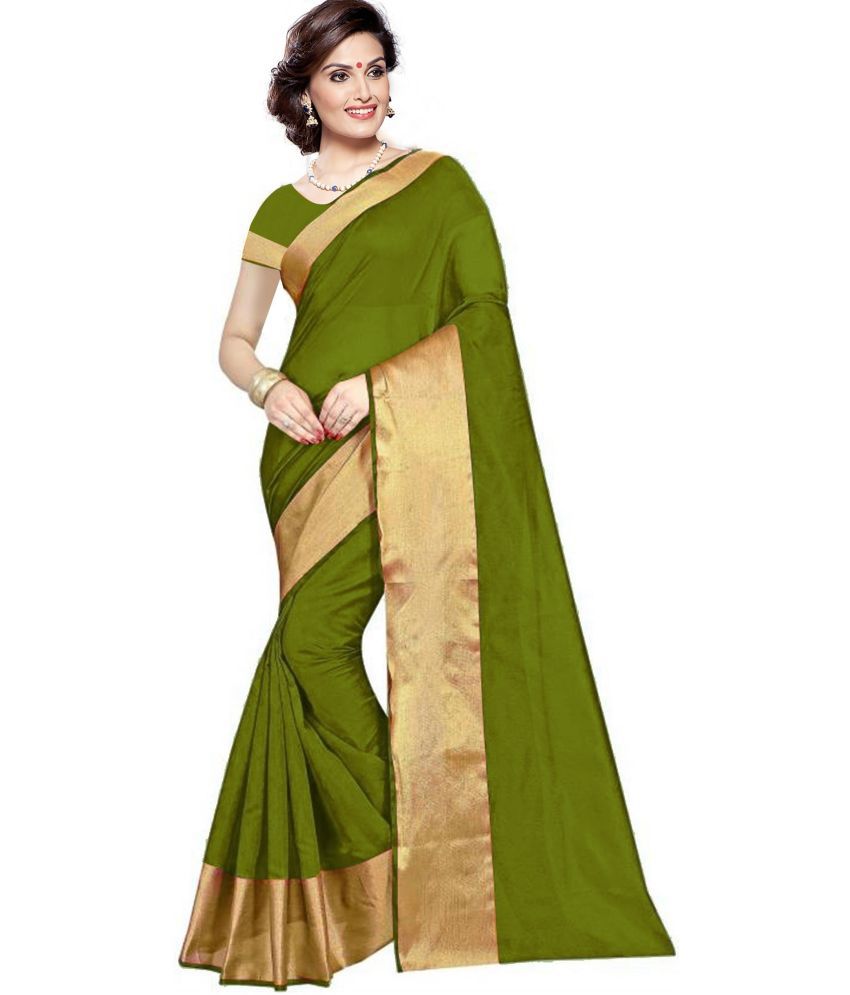     			Saadhvi Cotton Silk Woven Saree With Blouse Piece - Green ( Pack of 1 )