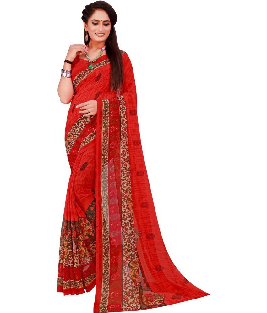     			Saadhvi Georgette Printed Saree With Blouse Piece - Red ( Pack of 1 )