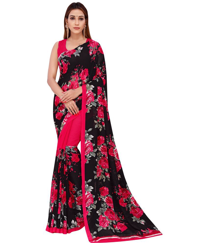     			Saadhvi Georgette Self Design Saree With Blouse Piece - Black ( Pack of 1 )