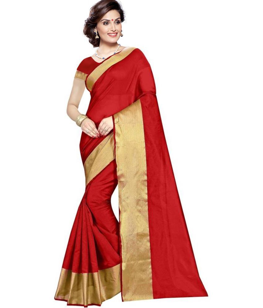     			Saadhvi Georgette Solid Saree With Blouse Piece - Red ( Pack of 1 )