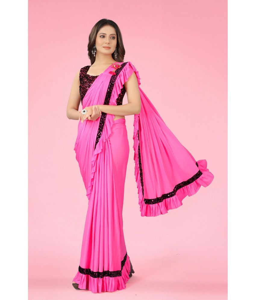     			Saadhvi Lycra Solid Saree With Blouse Piece - Pink ( Pack of 1 )