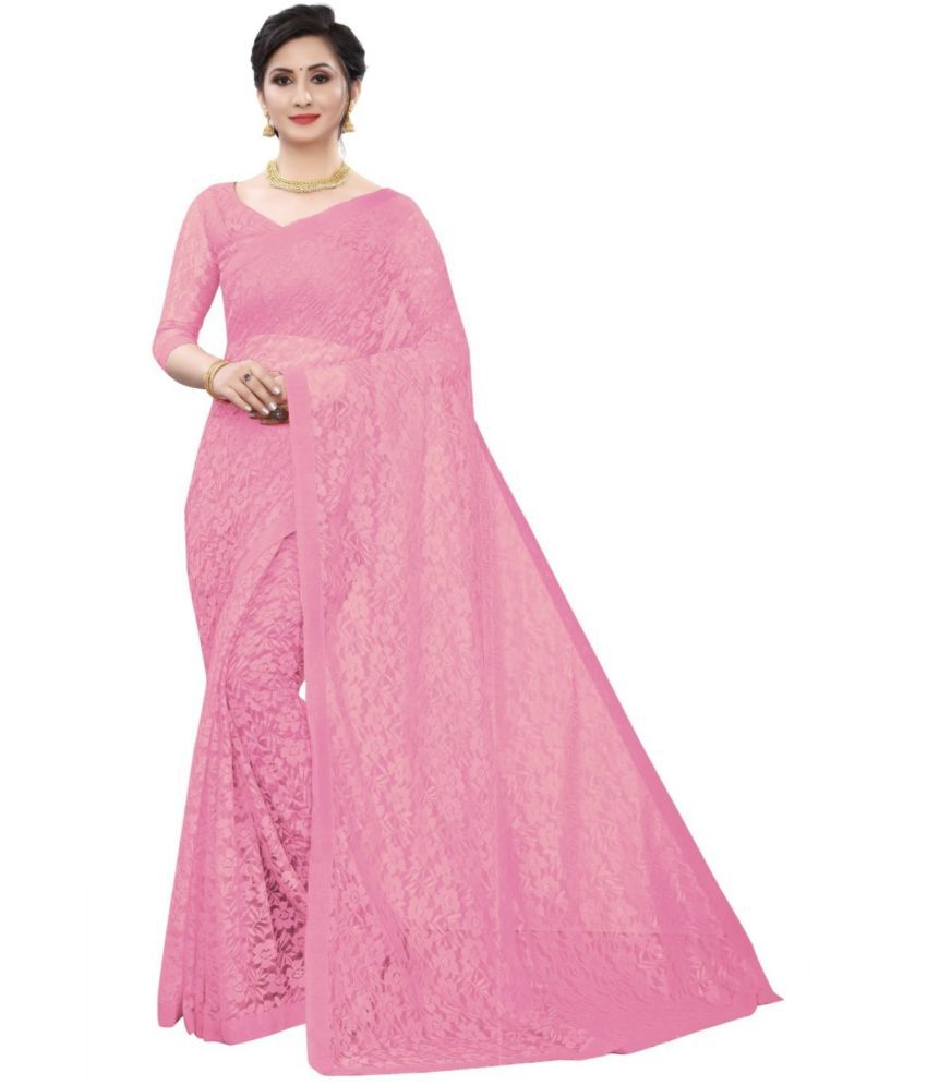     			Saadhvi Net Embellished Saree With Blouse Piece - Pink ( Pack of 1 )