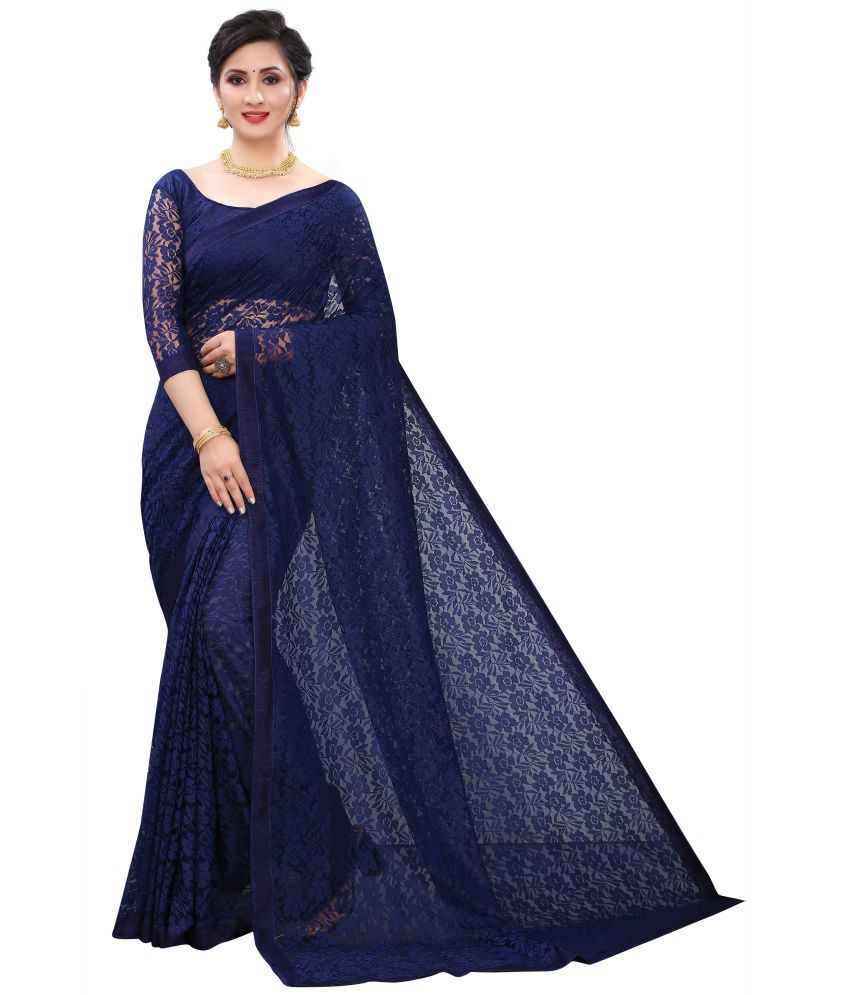     			Saadhvi Net Embroidered Saree With Blouse Piece - Navy Blue ( Pack of 1 )