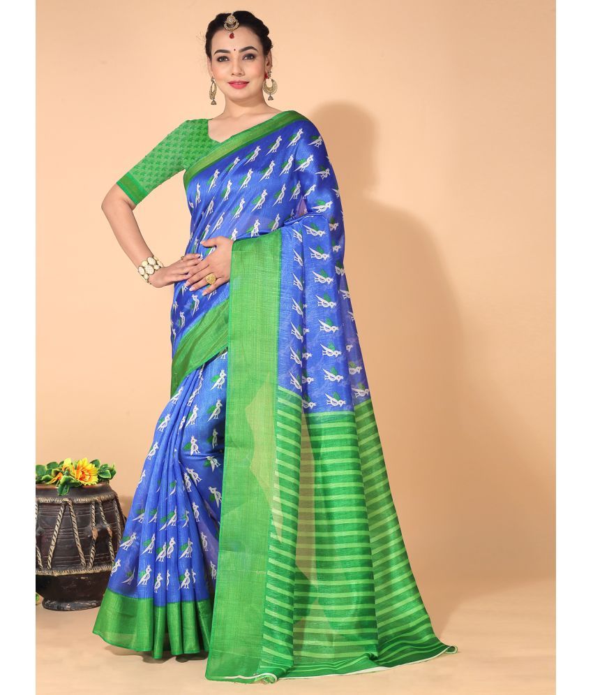     			Saadhvi Net Printed Saree With Blouse Piece - Blue ( Pack of 1 )