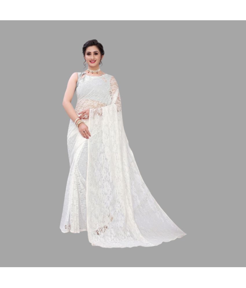     			Saadhvi Net Solid Saree With Blouse Piece - White ( Pack of 1 )