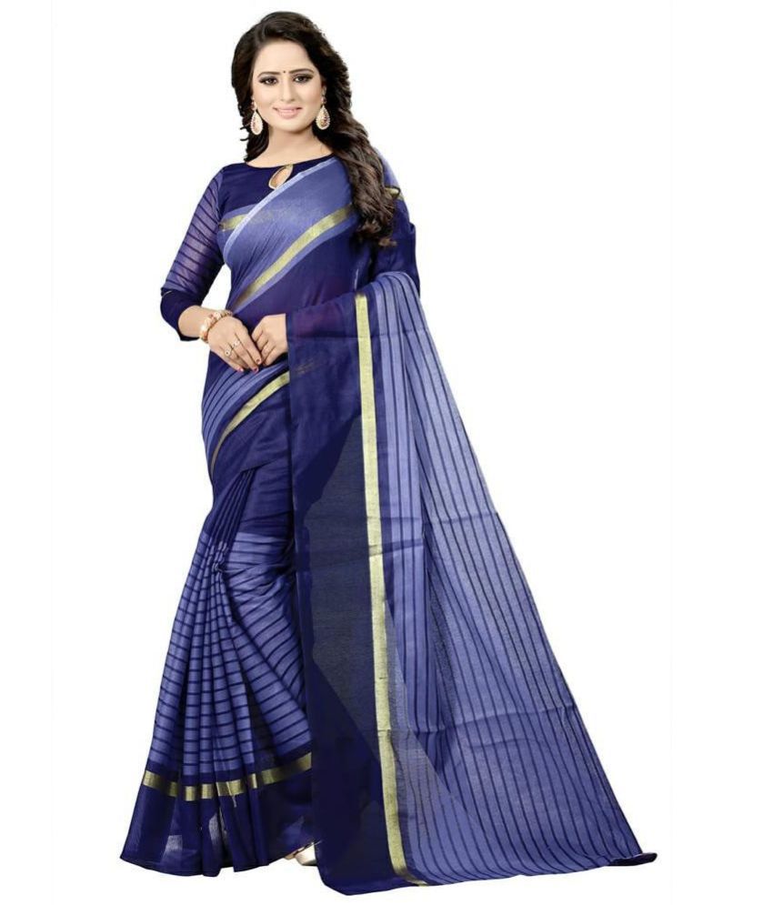     			Sadhvi Art Silk Printed Saree With Blouse Piece - Blue ( Pack of 1 )