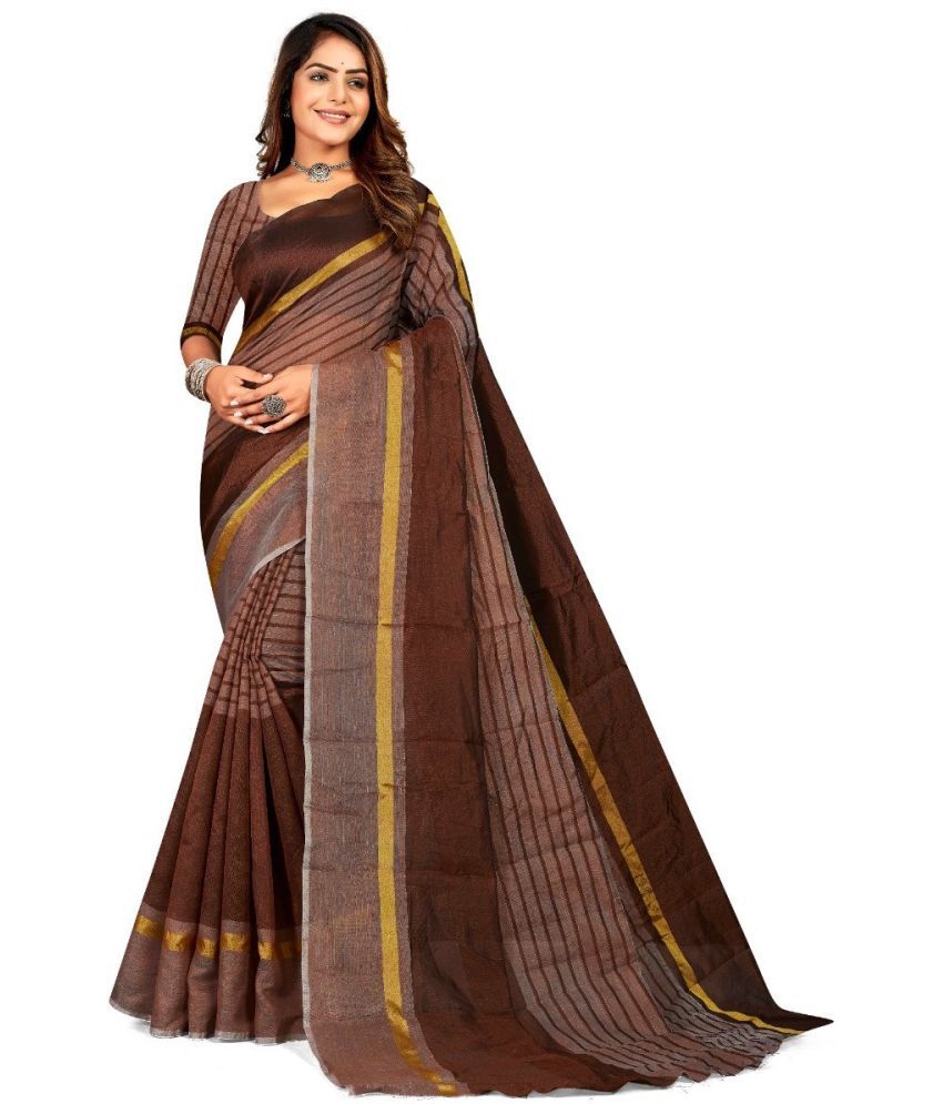     			Sadhvi Art Silk Solid Saree With Blouse Piece - Brown ( Pack of 1 )